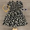 Black Daisy Short Sleeve Dress