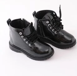 Black Glitter Lace-Up Combat Boots -Children's boutique clothing black glitter lace up combat boots footwear sparkle in pink 180982