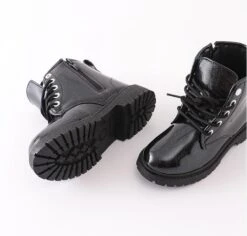 Black Glitter Lace-Up Combat Boots -Children's boutique clothing black glitter lace up combat boots footwear sparkle in pink 283852