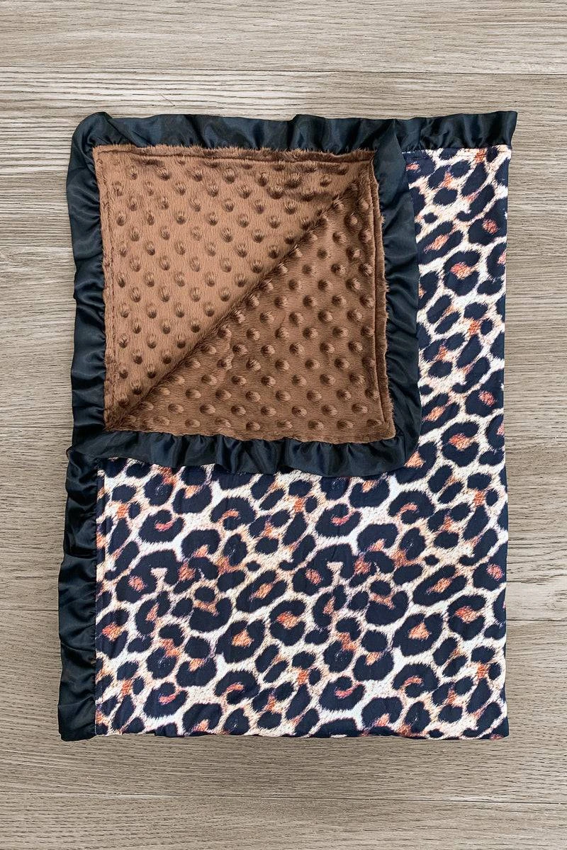 Black & Leopard Print Ruffle Minky Blanket 3 Black & Leopard Print Ruffle Minky Blanket