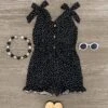Black Polka Dot Tie Shoulder Romper -Children's boutique clothing black polka dot tie shoulder romper romper sparkle in pink 28647431536714