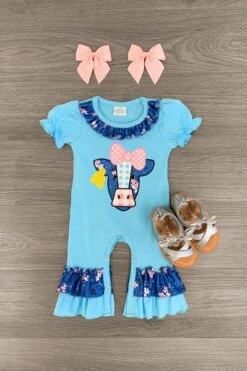 Blue Floral Cow Romper