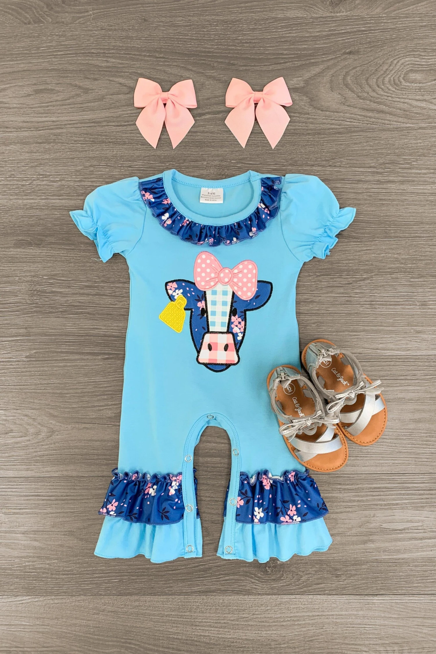 Blue Floral Cow Romper 3 Blue Floral Cow Romper