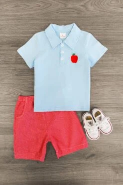 Blue & Red Apple Short Set