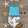 Blue & White Floral Ruffle Bikini -Children's boutique clothing blue white floral ruffle bikini swimsuit sparkle in pink 28625213194314