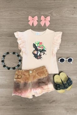 Blush Cow Tie Dye Denim Short Set