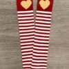 Burgundy & White Stripe Heart Socks
