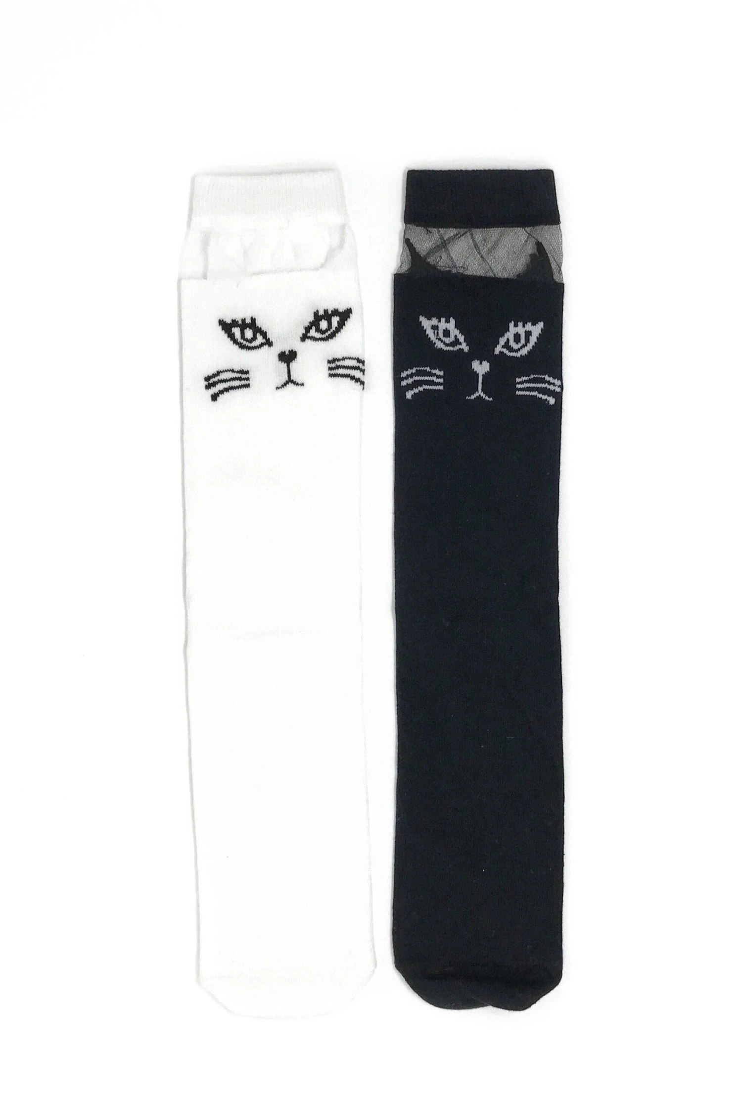 Cat Knee High Socks - Black & White 3 Cat Knee High Socks - Black & White