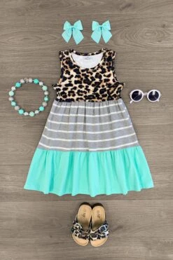 Cheetah & Gray Striped Mint Dress