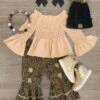 Ruched Brown Cheetah Ruffle Bell Bottom Set 1 Ruched Brown Cheetah Ruffle Bell Bottom Set -Children's boutique clothing cinch blouse brown cheetah ruffle bell bottom set outfit sparkle in pink 352707