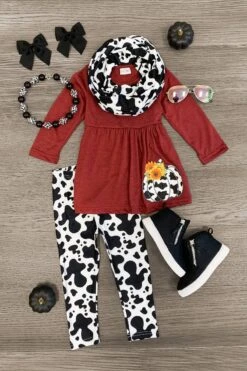 Cow Print Pumpkin Scarf Set
