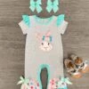 Cute Bunny Gray & Mint Romper -Children's boutique clothing cute bunny gray mint romper baby sparkle in pink 668177