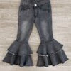 Dark Denim Ruffle Bell Bottoms -Children's boutique clothing dark denim ruffle bell bottoms bottom sparkle in pink 29179040759882