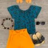 Dark Teal Cheetah Tie Short Set -Children's boutique clothing dark teal cheetah tie short set outfit sparkle in pink 734693