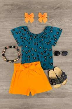 Dark Teal Cheetah Tie Short Set