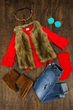 Deluxe Tan Fur Vest -Children's boutique clothing deluxe tan fur vest jacket vest sparkle in pink 13924780310602