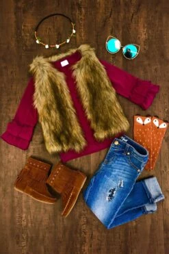 Deluxe Tan Fur Vest -Children's boutique clothing deluxe tan fur vest jacket vest sparkle in pink 13924784341066