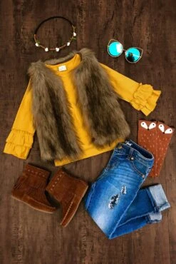 Deluxe Tan Fur Vest -Children's boutique clothing deluxe tan fur vest jacket vest sparkle in pink 13924784635978