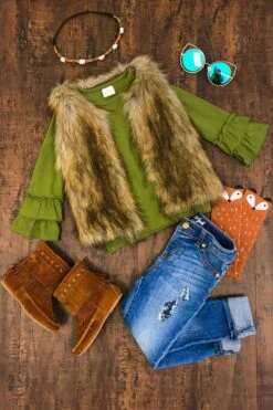 Deluxe Tan Fur Vest -Children's boutique clothing deluxe tan fur vest jacket vest sparkle in pink 13924784898122
