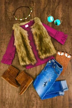 Deluxe Tan Fur Vest -Children's boutique clothing deluxe tan fur vest jacket vest sparkle in pink 13924785291338