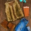 Deluxe Tan Fur Vest -Children's boutique clothing deluxe tan fur vest jacket vest sparkle in pink 13924785455178