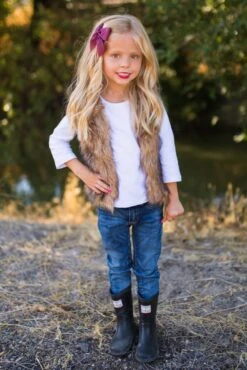 Deluxe Tan Fur Vest -Children's boutique clothing deluxe tan fur vest jacket vest sparkle in pink 28603358838858