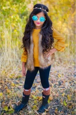 Deluxe Tan Fur Vest -Children's boutique clothing deluxe tan fur vest jacket vest sparkle in pink 28603359985738