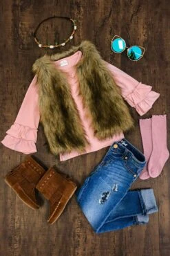 Deluxe Tan Fur Vest -Children's boutique clothing deluxe tan fur vest jacket vest sparkle in pink 28603362181194