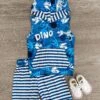 "Dino" Striped Sleeveless Hoodie Short Set -Children's boutique clothing dino striped sleeveless hoodie short set boy sparkle in pink 28708250615882
