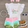 "Faith" Floral Tie Dye Denim Short Set -Children's boutique clothing faith floral tie dye denim short set outfit sparkle in pink 218741