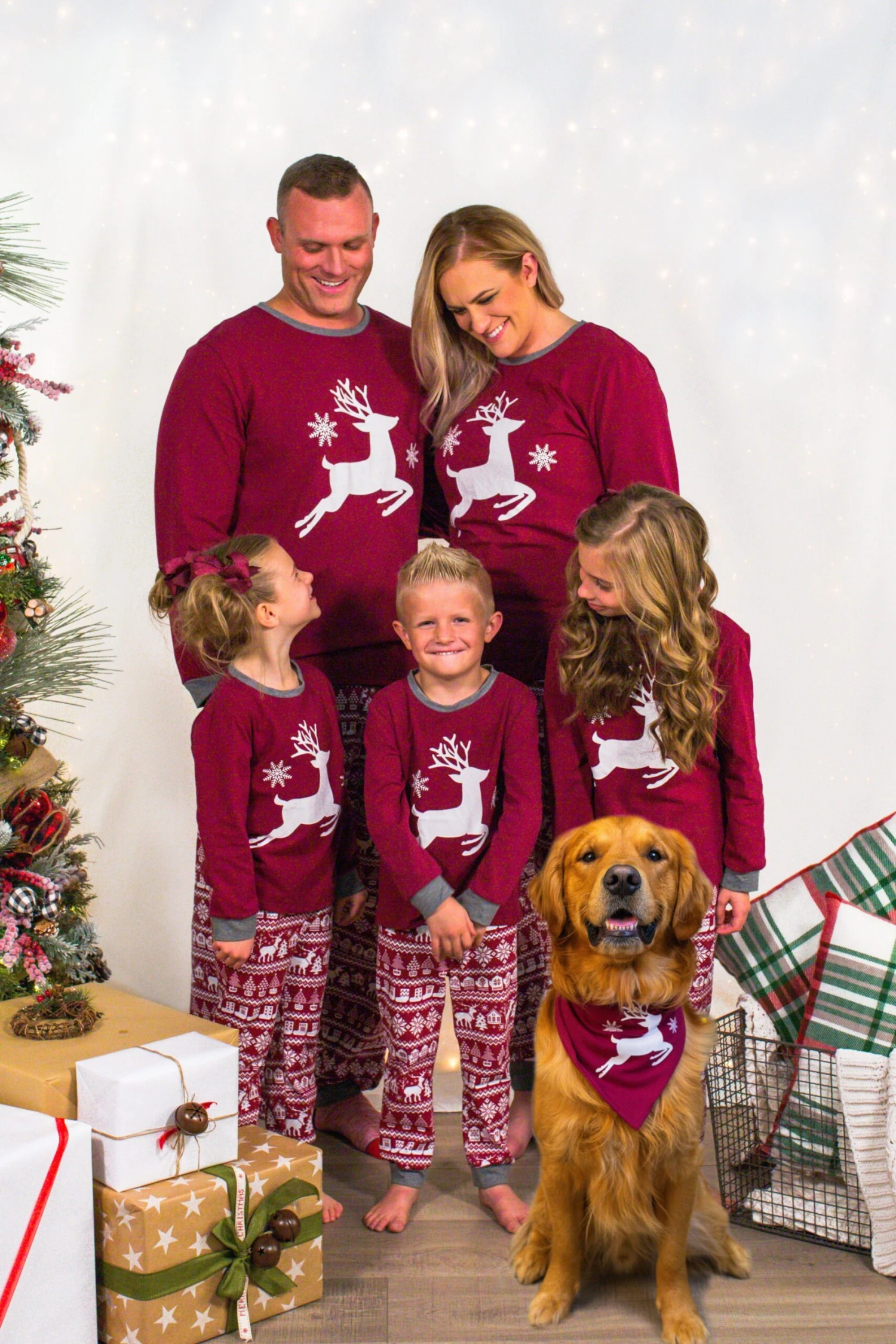 Family Burgundy Reindeer Pajamas - & PET BANDANA! 4 Family Burgundy Reindeer Pajamas - & PET BANDANA! - Image 2