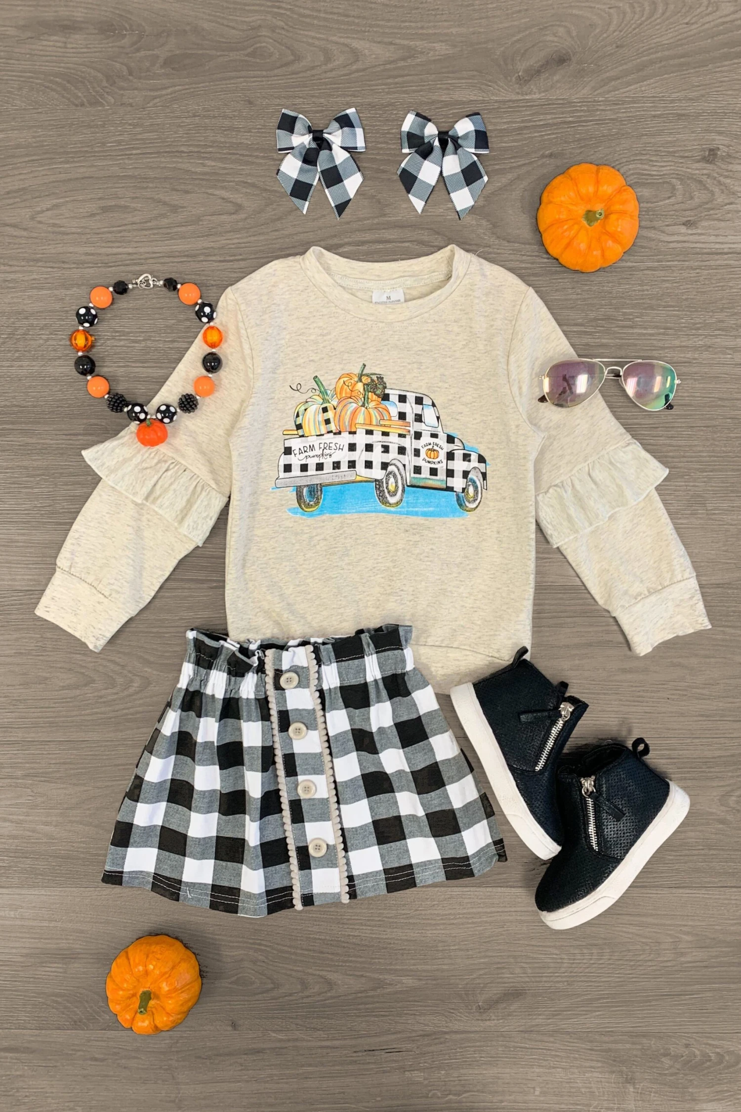 "Farm Fresh Pumpkins" Plaid Skirt Set 3 "Farm Fresh Pumpkins" Plaid Skirt Set
