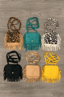 Faux Suede Fringe Purse -Children's boutique clothing faux suede fringe purse many colors accessory sparkle in pink 750036