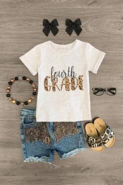 "First - Fifth Grade" Sequin Denim Short Set -Children's boutique clothing first fifth grade sequin denim short set outfit sparkle in pink 29216420921418