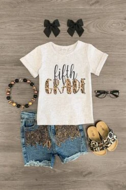 "First - Fifth Grade" Sequin Denim Short Set -Children's boutique clothing first fifth grade sequin denim short set outfit sparkle in pink 29216420986954