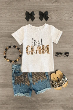 "First - Fifth Grade" Sequin Denim Short Set