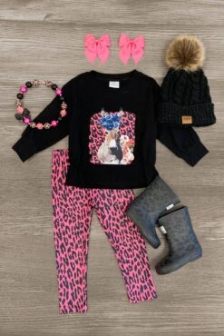 Floral Donkey Pink Leopard Legging Set