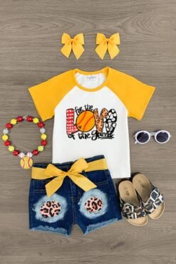 "For The Love Of The Game" Yellow Denim Short Set