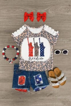 "Freedom" Statue Of Liberty Denim Short Set