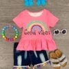 "Good Vibes" Pink Ruffle Pom Pom Short Set -Children's boutique clothing good vibes pink ruffle pom pom short set outfit sparkle in pink 29149865640010