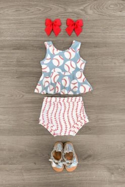 Gray & Red Baseball Bloomer Set