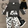 Gray & White Cow Print Pant Set -Children's boutique clothing gray white cow print pant set outfit sparkle in pink 703707