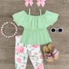Green & Floral Cold Shoulder Capri Set -Children's boutique clothing green floral cold shoulder capri set outfit sparkle in pink 29149872259146