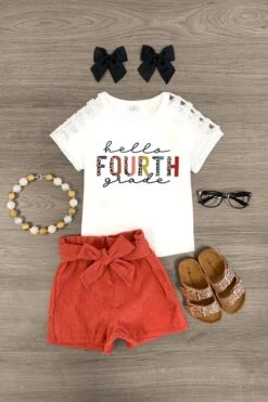 "Hello Pre-K - 6th Grade" Corduroy Short Set -Children's boutique clothing hello pre k 6th grade corduroy short set outfit sparkle in pink 29179283505226