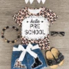 "Hello Preschool - 6th Grade" Cheetah Denim Short Set -Children's boutique clothing hello preschool 6th grade cheetah denim short set outfit sparkle in pink 29220104929354