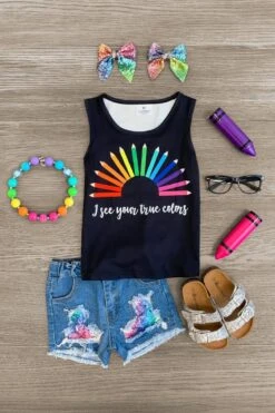 "I See Your True Colors" Denim Short Set