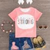 "She Is Strong" Pink Denim Short Set