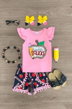 "Kinder Squad" Pink Pom Pom Short Set