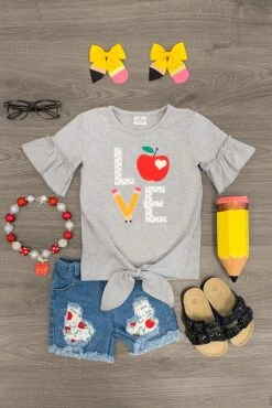 "LOVE" School Denim Short Set