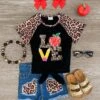 "Love" School Supply Cheetah Denim Short Set -Children's boutique clothing love school supply cheetah denim short set outfit sparkle in pink 29173659828298